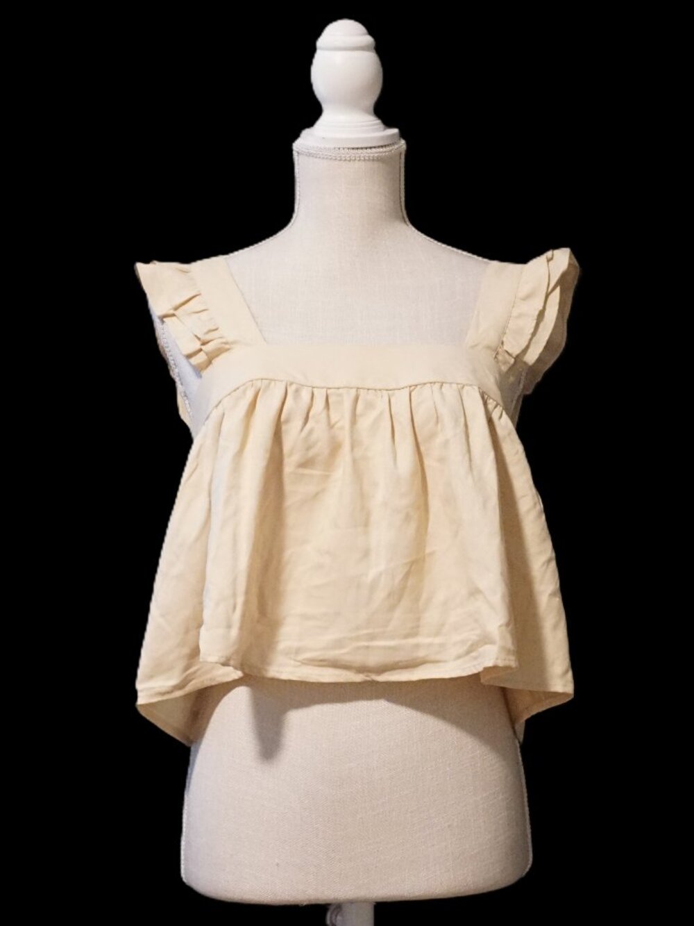 BOG Collective Beige Crop Top Ruffles on Straps Women’s XS